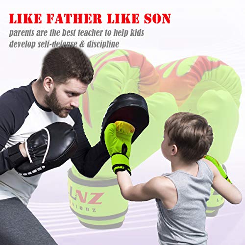 Luniquz Kids Boxing Gloves for Punching Bag Training, 4 OZ 6 OZ Fit 3 to 14 YR, Green