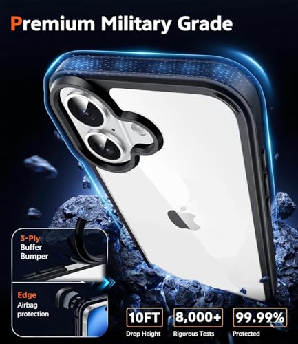 Image of ClearBlack Transparent Back Cover for iPhone 17, Anti-Yellow Clear Polycarbonate Hard Back with Black TPU Bumper, Shockproof Hybrid Case, Anti-Scratch 360 Degree Protection Mobile Cover