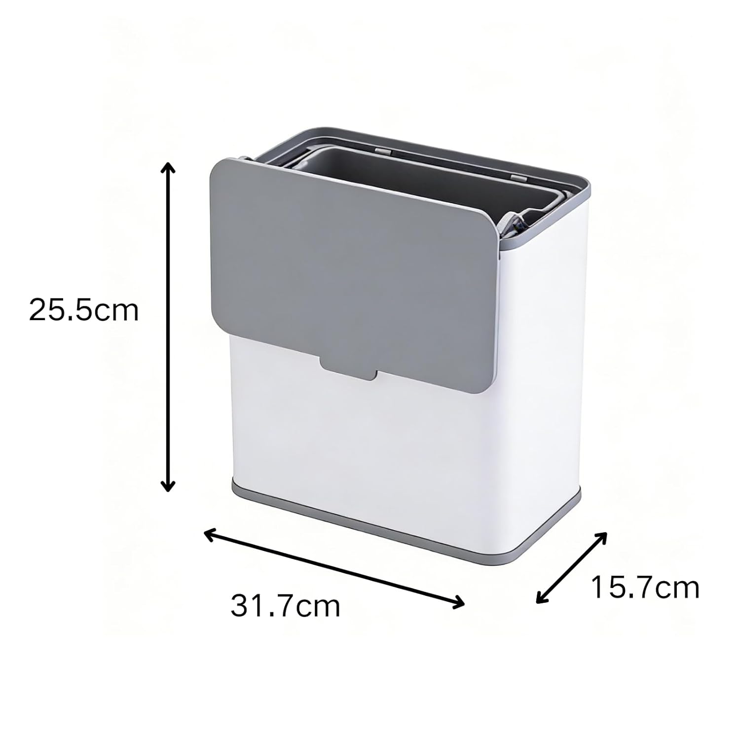 Under Counter Waste Bin, 1.9 Gallon Metal Small Trash Can for Cabinet Door, Hanging Space-Saving Garbage Can with Lid for Kitchen, Bathroom, RV, Office, White