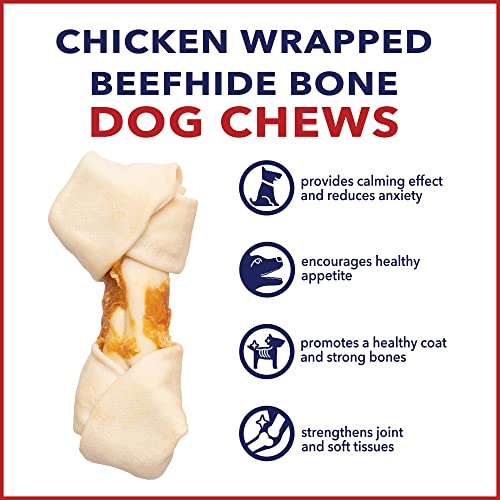 Pet Factory Twistedz American Beefhide 4-5" Knotted Bones Dog Chew Treats W/ Real Chicken Meat Wrap - 3 Count/1 Pack #TOP4