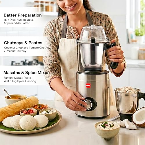 Image of CELLO Steelox Pro 4 Jar Mixer Grinder for Kitchen 1000 Watts | 500ml, 1.2L, 1.5L Steel Jars with 1.5L Juicer Jar, Heavy Duty Powerful Copper Motor | for Grinding Mixing Juicing | 5 Years Warranty