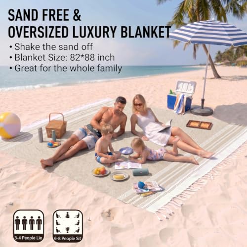 Image of Yongoes Oversized Turkish Beach Towel Blanket Cotton Giant XL Sandproof Towels Huge Linen XXL Extra Large Big Throw Quilt Blankets for Adults Cloud Travel Camping Glamping Accessories Essentials