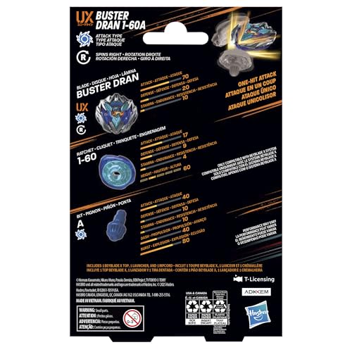 image for Beyblade X Buster Dran 1-60A UX Starter Pack Set with Attack Type Top 