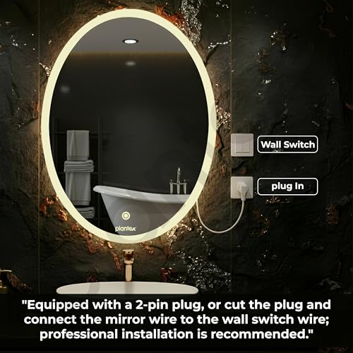 Image of Plantex LED Bathroom Mirror with 3 Tone /Designer Mirror for Living Room /Bedroom /Dressing Room - Oval Shape (18 X 24 Inch)