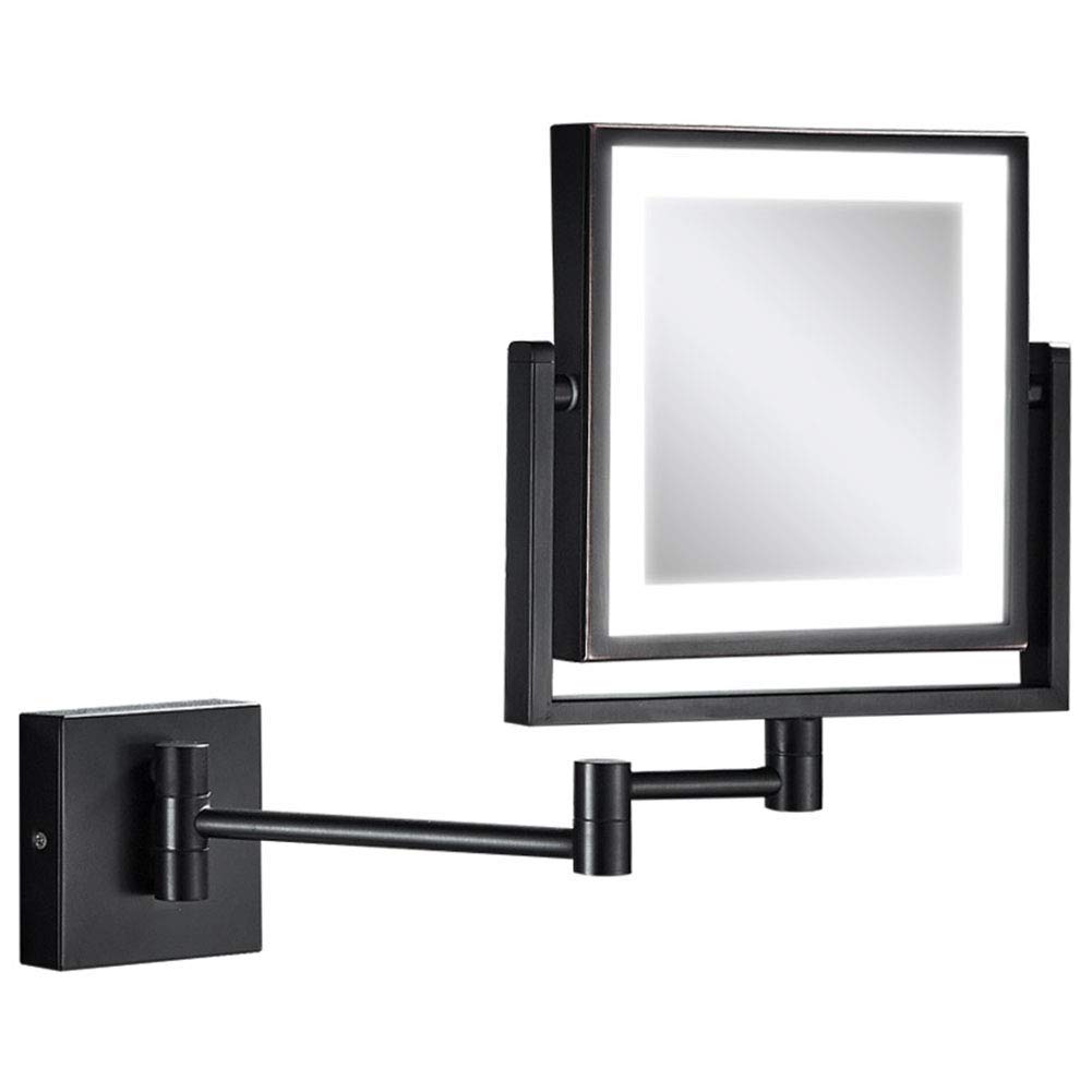 Miroir de maquillage mural rectangulaire extensible noir mat grossissant x3 pivotant