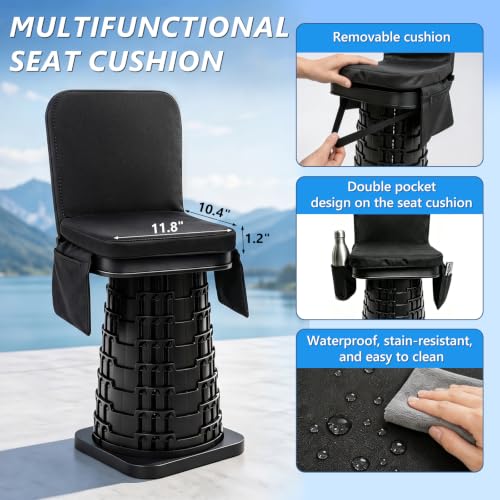 Image of Upgraded Collapsible Stool with Backrest & 3IN1 Cushion, Portable Telescopic Seat with Carry Bag, Square Folding Stool for Camping Gardening Fishing Hiking BBQ, Max Load Capacity 550lbs