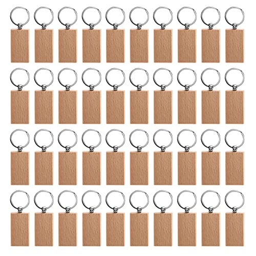 TOBEOME 40 Piezas RectáNgulo en de Madera DIY Llaveros de Madera Etiquetas para Llaves Que Pueden Grabar Regalos de Bricolaje