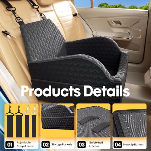 Dog Car Seat for Small Medium Dogs, Memory Foam Dog Booster Seat Elevated Cushion Seat for Dogs Under 30 lbs Pet Car Seat Travel Bed