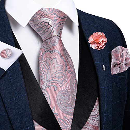 Image of DiBanGu Mens Paisley Suit Vest Silk Jacquard Waistcoat and Necktie Set Formal Shawl Collar Dress Vest 7PCS for Wedding Party