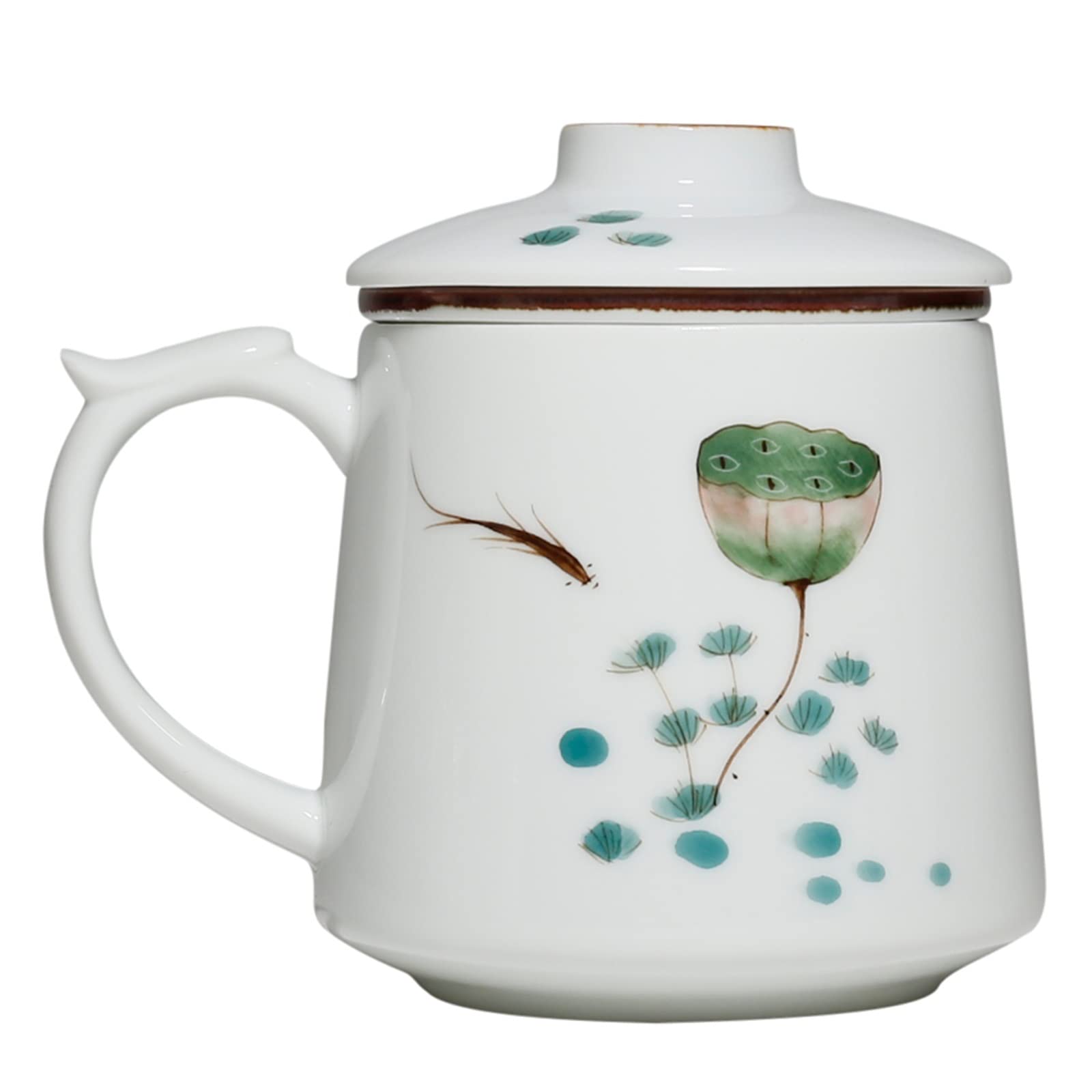 Tazas de té de Loto de cerámica pintadas a Mano de 400 ml, Taza de té de cerámica con infusión de Hojas Sueltas y Tapa para el hogar, Oficina, Cocina