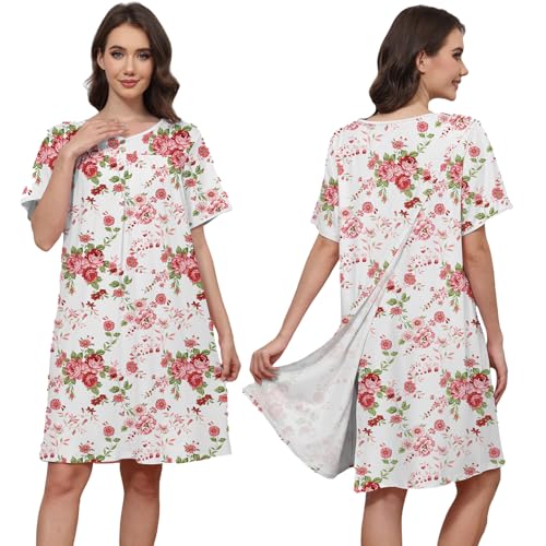 Hospital Gowns for Women Open Back Tear Away Snap Post Shoulder Surgery Short Sleeve Soft Cotton Adaptive Clothing