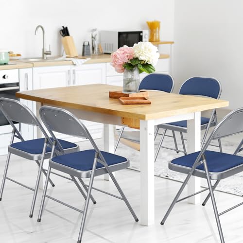 Image of VINGLI 4 Pack Folding Chairs with Padded Seats, Metal Frame with Fabric Seat & Back, Capacity 350 lbs, Blue, Set of 4