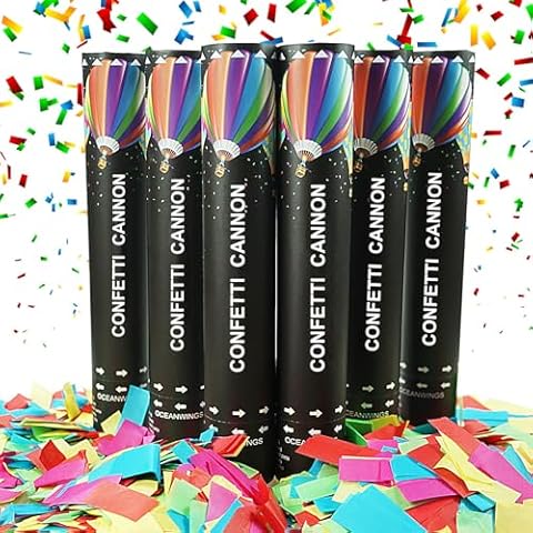 Biodegradable Confetti Cannon Easy Clean - 6 Pack Party Poppers Confetti Shooters for Birthday Graduation Wedding New Year’s Eve Celebration Office Prank, Large Confetti Cannon Cover