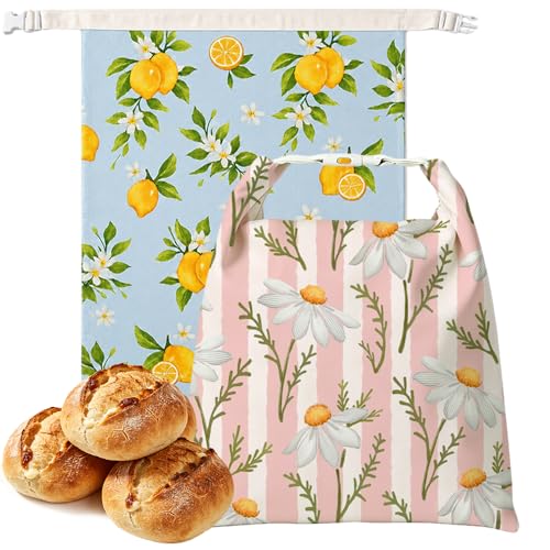 RABUSOFA Lot de 2 sacs à pain réutilisables en cire d'abeille, 43 cm × 33 cm, sacs de conservation en coton enduit de cire d'abeille naturelle, adaptés au...