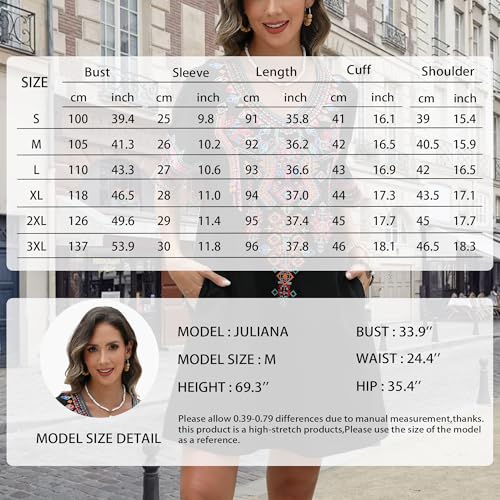 Image of Grosy Fiesta Embroidered Mexican Dress for Women Beach Vacation Plus Size Short Sleeve Summer Boho Dresses with Pocket