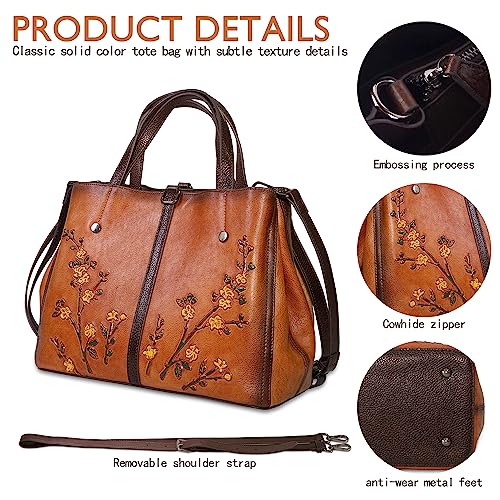 Image of Genuine Leather Satchel for Women Top Handle Bags Handmade Purse Vintage Embossed Leather Crossbody Handbags Hobo Bag