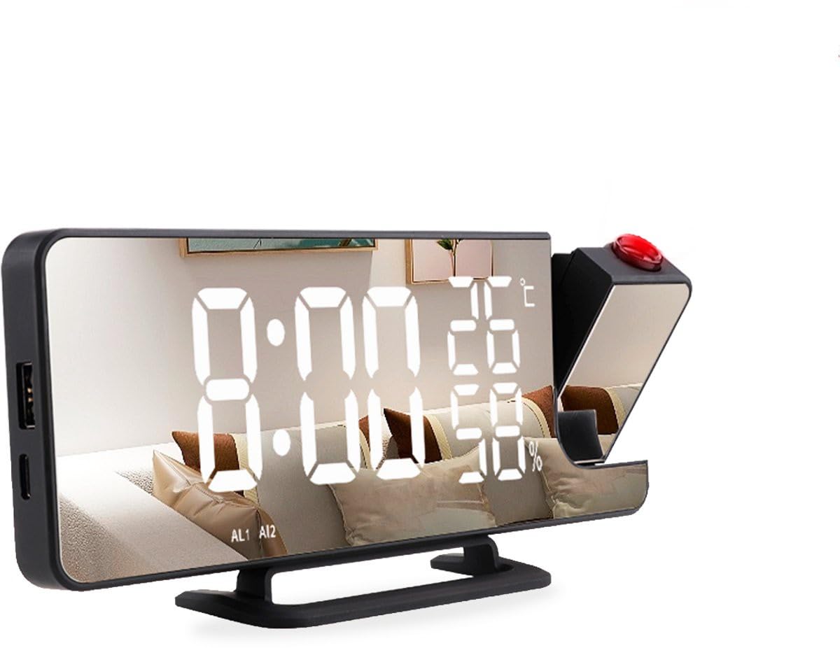 Alarm Clock Radio with Projection - Black - AM/FM - On Mains - Digital Clock - Alarm Clock - Alarm Clock - Alarm Clock with Projection - Clock Digital - Clock - Clocks