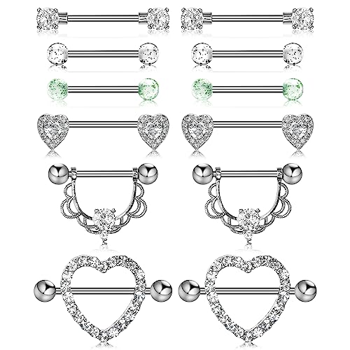 Bewudy 6 Paare Nippel-Ringe Body-Piercing-Schmuck für Frauen Barbells Damen (Silber)