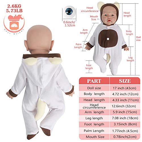 Vollence 43 cm Vollsilikon Baby Dolls, Nicht Vinyl Puppen,Lebensechte Baby Doll, Reborn Baby Doll, Newborn Baby Doll, Realistische Baby Dolls - Mädchen – Bild 7