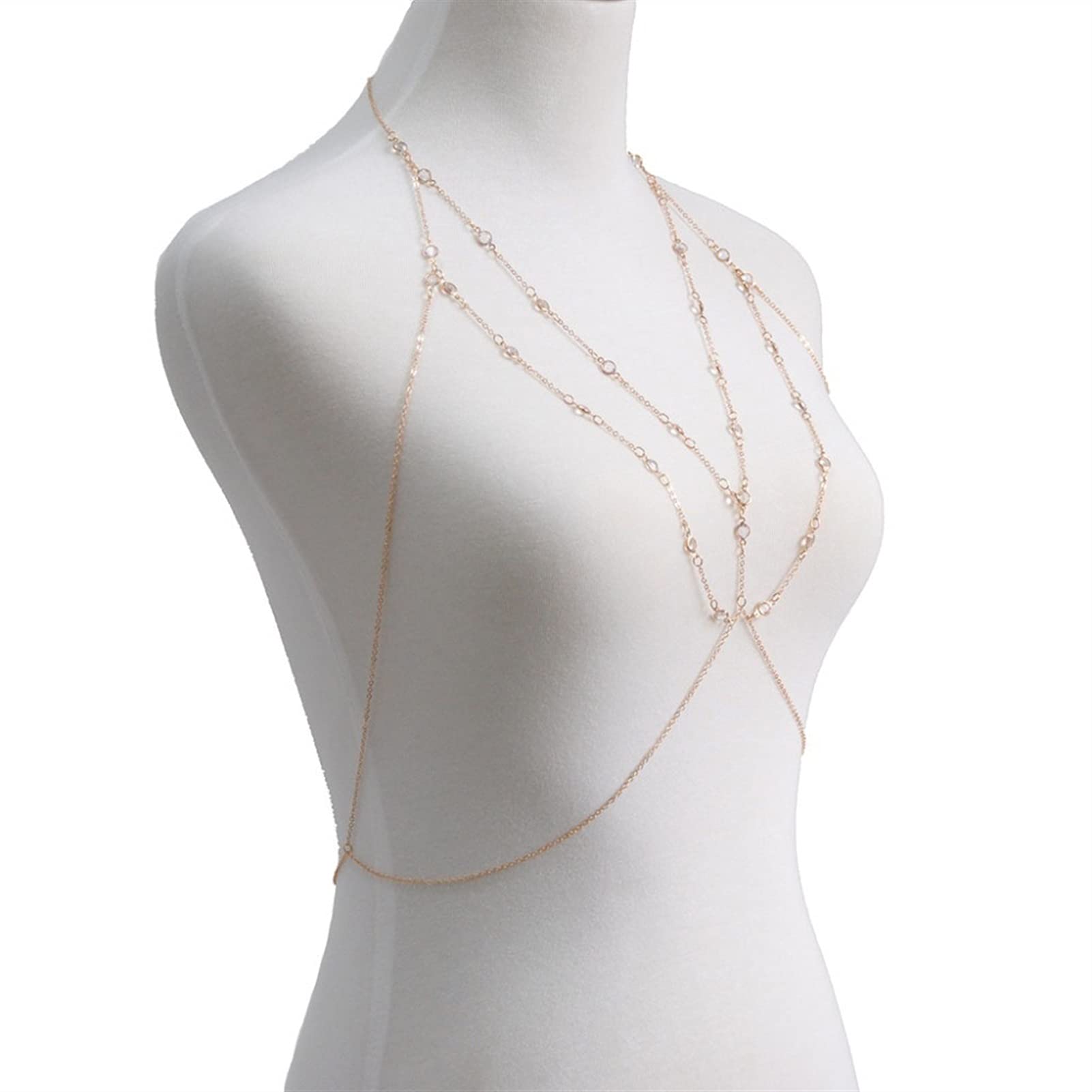 RWRAPS Party Body Chains 1 pc Fashion Layered Bra Chain Beach Bikini Crossover Waist Belly Harness Bijoux de Corps Collier Bijoux Fins pour Femmes et Filles Bijoux de Corps (A)
