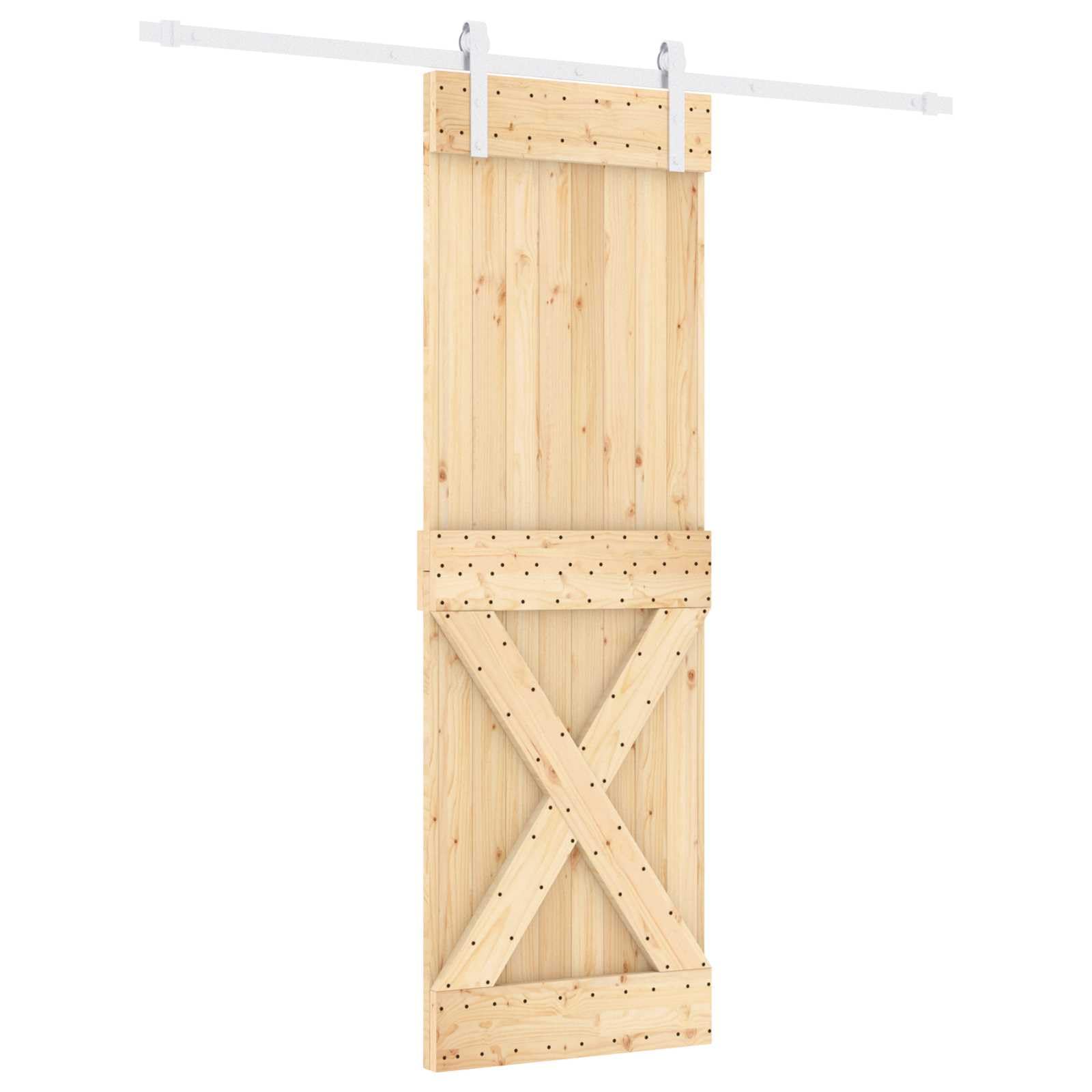 Puerta corredera de madera de pino y blanco 70 x 210 cm con riel