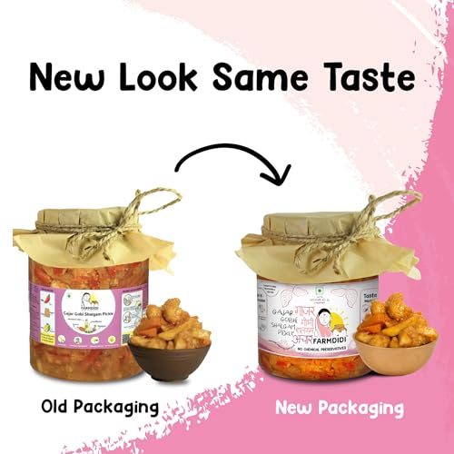Image of FarmDidi Gobhi Gajar Shalgam Pickle 1Kg in Fresh Traditional Meetha Mixed Achar with Carrot, Cauliflower & Turnip Low-Oil Sweet Pickle Organically Processed No Chemical Preservatives