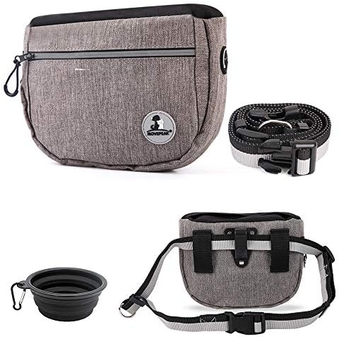 Enkarl Dog Treat Pouch Bag for Training, Built-in Dog Collapsible Bowl, Auto Closing Portable Dogs Walking Bag with Adjustable Belt, Oxford Cloth Pet Training Belt Bag, 4 Ways to Wear (Grey) Cover