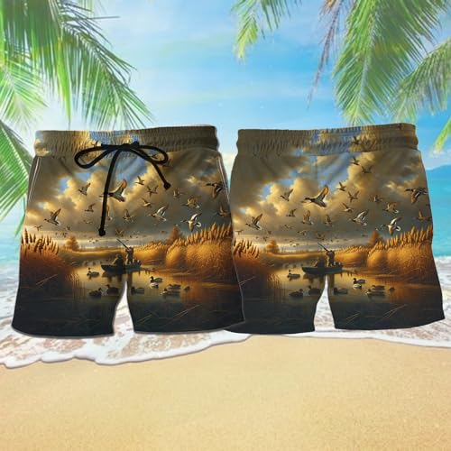 Duck Cow Mens Swim Trunks - Farm Animal Swimming Trunk for Men - Drawstring Beach Shorts, Mens Swim Shorts 192