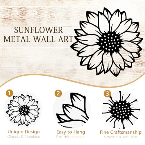 Tournesol en métal noir décoration murale salon design épuré