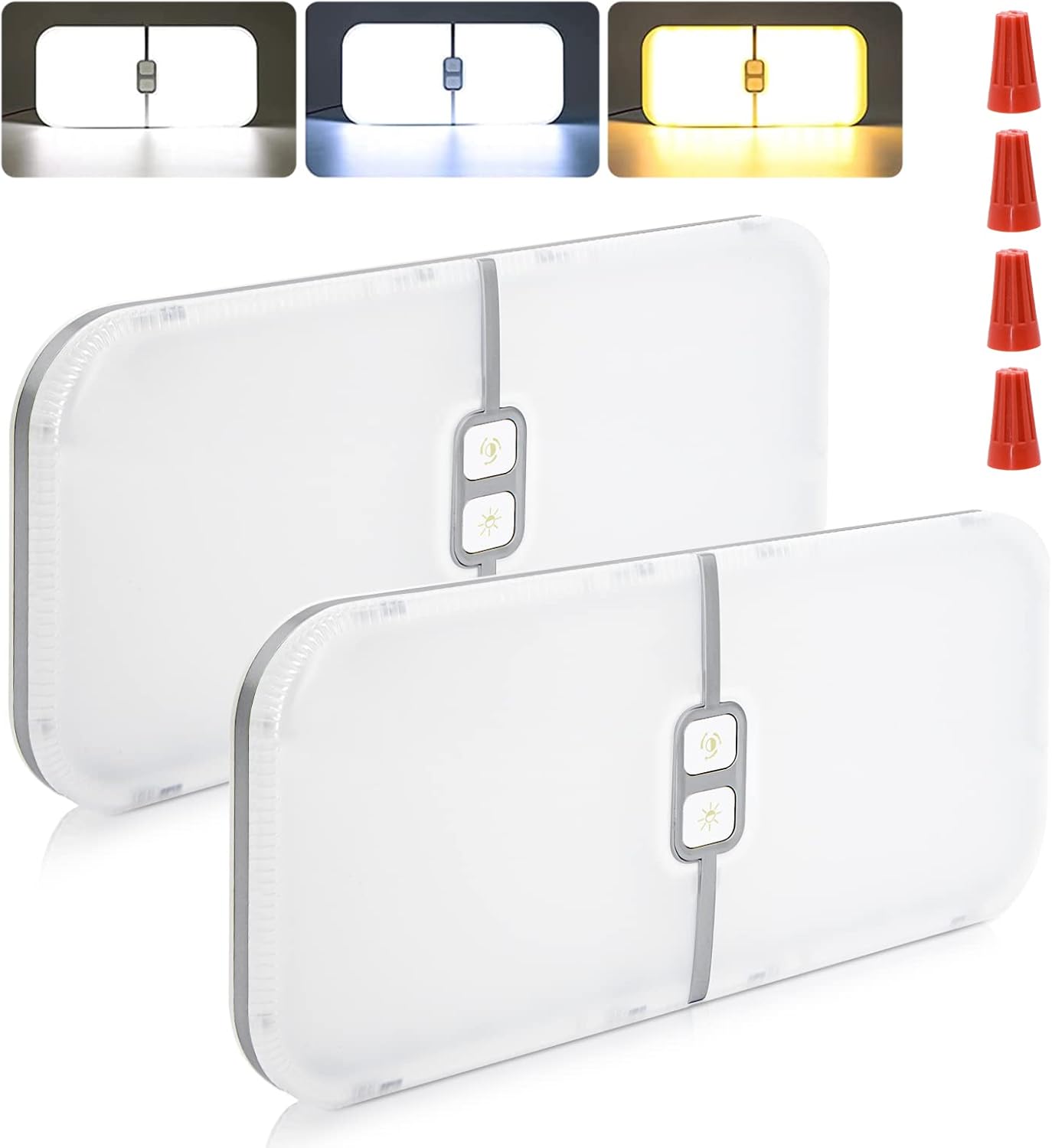 Nusogon 2 Pack RV Lights Interior 1800LM, 3 Color Dimmable