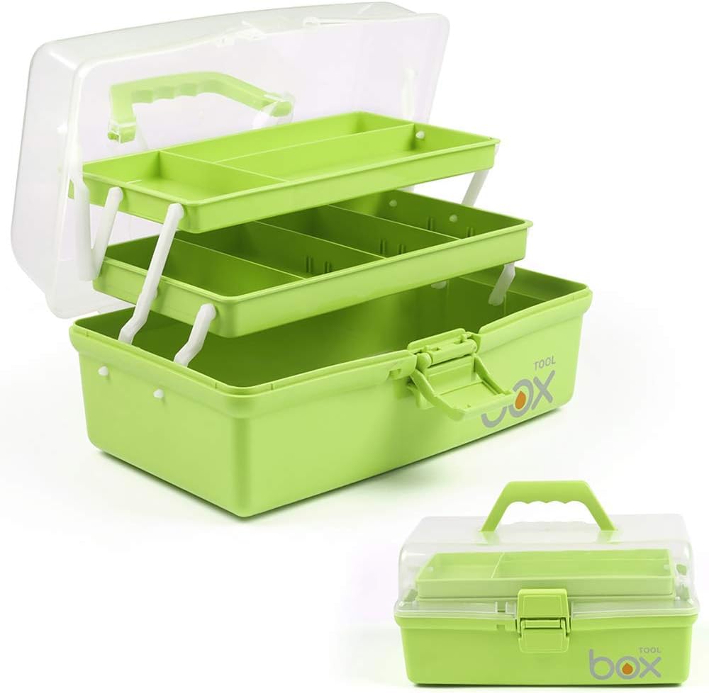 REMANG Multi-Purpose Plastic Tools Storage Box Art & Craft Sewing Supplies Case Portable 3 Layer Medicine Organizer Family Emergency First Aid Kit (Green)