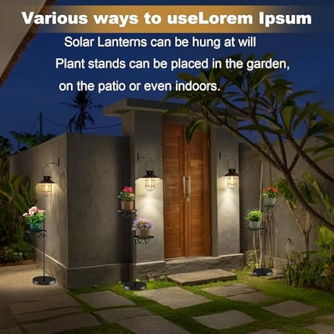 60 Solar Floor Lamp with Detachable Hanging Lantern & Small Side Table - Cordless, Waterproof Outdoor Lighting for Deck, Patio, Garden, Porch - Weatherproof Iron Floor Light- Two Small side tables