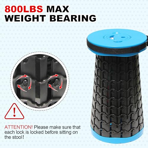 Image of ALEVMOOM Upgraded 19.7 inch Portable Collapsible Folding Stool Retractable Telescoping Foldable Stool for Adults Heavy Duty Camping Sturdy with Max Load Capacity 1000lbs for Outdoor Fishing Hiking BBQ