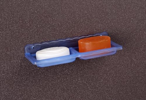 Image of HAPPI Unbreakable ABS Plastic Square Shape Double Soap Dish, Soap Stand, Soap Case, Soap Holder Stand Wall Mounted for Bathroom (Blue)