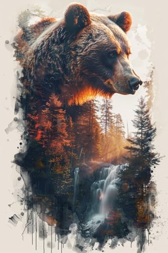 Moohue Stamped Cross Stitch Kits for Adults 14 Count Printed Cross Stitch Kits for Beginners Animal Bear Forest Waterfall Cross Stitch Patterns Needlepoint kit (Animal Bear Forest Waterfall)