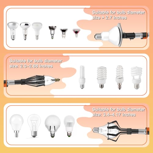 Image of Buyplus 26FT Reach Light Bulb Changer for High Ceilings with 5-20FT Telescopic Extension Pole, Easy Flip-Tab Lock Bulb Changing Pole Extension with Basket and Suction Cup for Recessed Lights