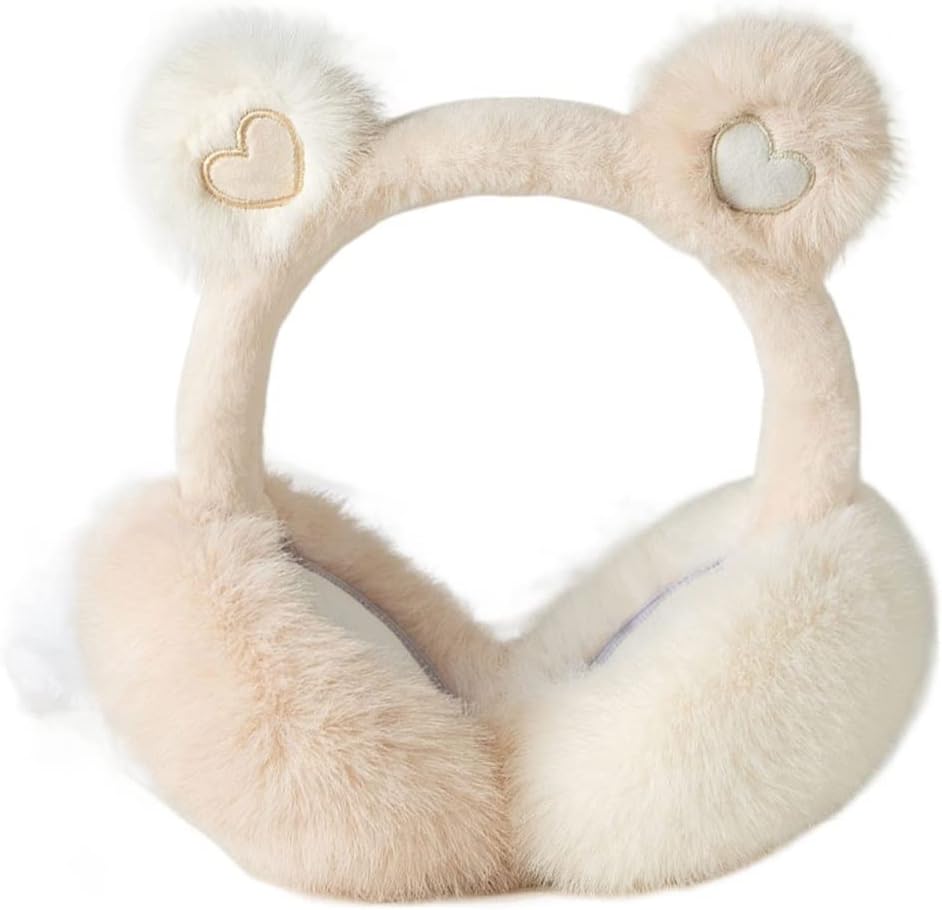 Khaki Earmuffs Women's Winter Warm Plush Cute Riding Ear Hats Outdoor Protection Foldable