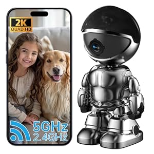 Indoor Camera Robot, 2k 5g/2.4ghz WiFi Pet Robot Camera with Phone App EseeCloud, 360 PTZ Nanny Cam Hidden Camera with Audio/Video, Spy Camera 2-Way Audio Motion Tracking 7/24 Night Vision