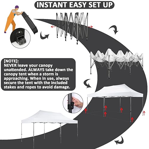 Image of COBIZI 10x20 Pop Up Canopy Tent,Heavy Duty Canopy(White Gray No Sidewalls)