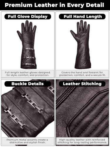 Image of URBAN BUCK Sky Real Sheepskin Leather Costume Gauntlet Glove - Regular Fit Long Arm Cuff Mens Unlined Cosplay Gloves