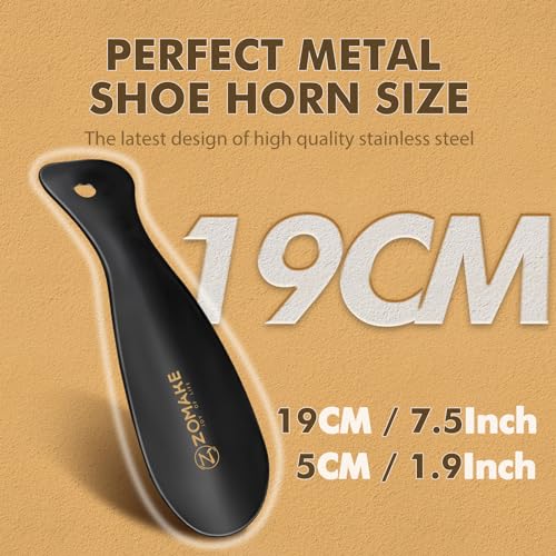 ZOMAKE Schuhlöffel Klein,Kleiner Schuhanzieher Metall,Mini Reise Schulöffel Kurz 19cm(3er Schwarz)