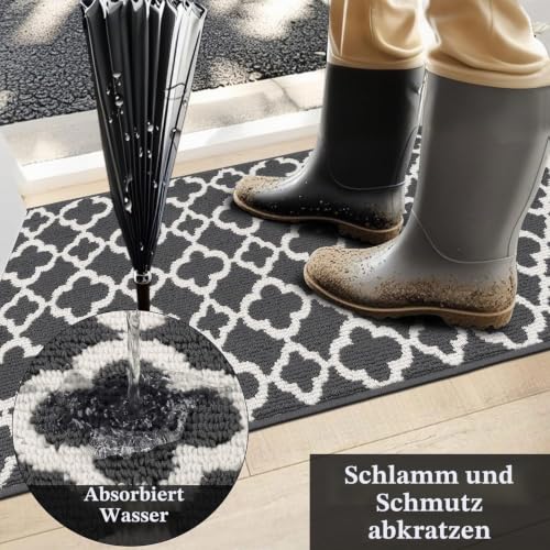 SHACOS Läufer Flur rutschfest 60x300 cm, Teppichläufer waschbar, Dunkelgrau – Ansicht 3