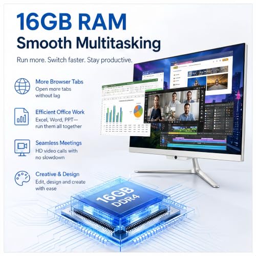 Image of All-in-One Desktop Computer 24 inch FHD Display Intel Core i7 up to 4.0GHz 16GB RAM 512GB SSD Windows 10,White