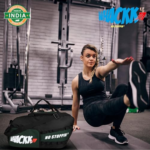 Image of Whackk Arnold 40L Gym & Sports Duffle Bag | Workout, Training & Travel Kitbag with Separate Shoe & Wet-Dry Pocket | Unisex | Lightweight | Made in India (Green Black)