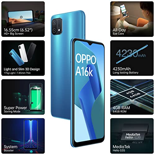 Image of Oppo A16k (Blue, 4GB RAM, 64GB Storage) with No Cost EMI /Additional Exchange Offers