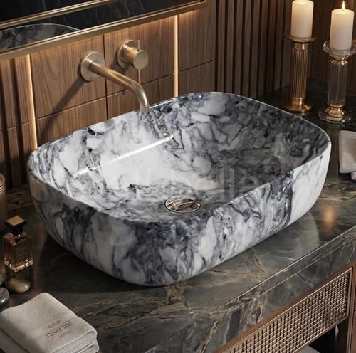Image of Designer Ceramic Wash Basin For Bathroom | Over Counter Bathroom Basin | Counter Top Bathroom Sink | Wash Basin For Restaurant, Hotel (18 x13 x 5 Inch) (152)