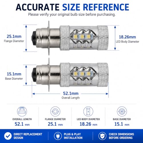 Image of 2Pcs 80W Super White LED Bulbs P15D H6M for ATVS YFM350 400 450 660 700 Raptor Blaster 200 350 YFZ 450 TRX 400EX LTZ400