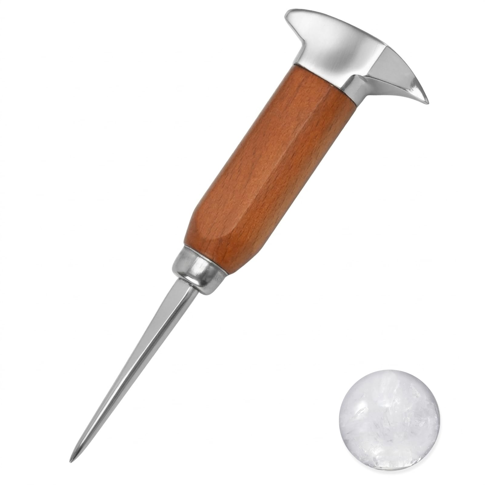 Gipnva 6.7 Inch Stainless Steel Ice Pick with Wooden Handle, Cone Cuber Muddler Hammer and Ice Crusher Tool, Japanese Style Ice Pick for Bars, Kitchens, Camping, Picnics, Restaurants