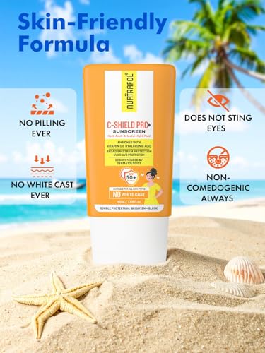 Image of NUATRAFOL Vitamin C-Shield Pro+ Sunscreen | SPF 50 PA++++ | Matte Finish & Water-Light Fluid | With 10% Vitamin C, 1% Hyaluronic Acid & 1% Ceramide | No White Cast | Broad Spectrum UVA /UVB Protection | 50gm