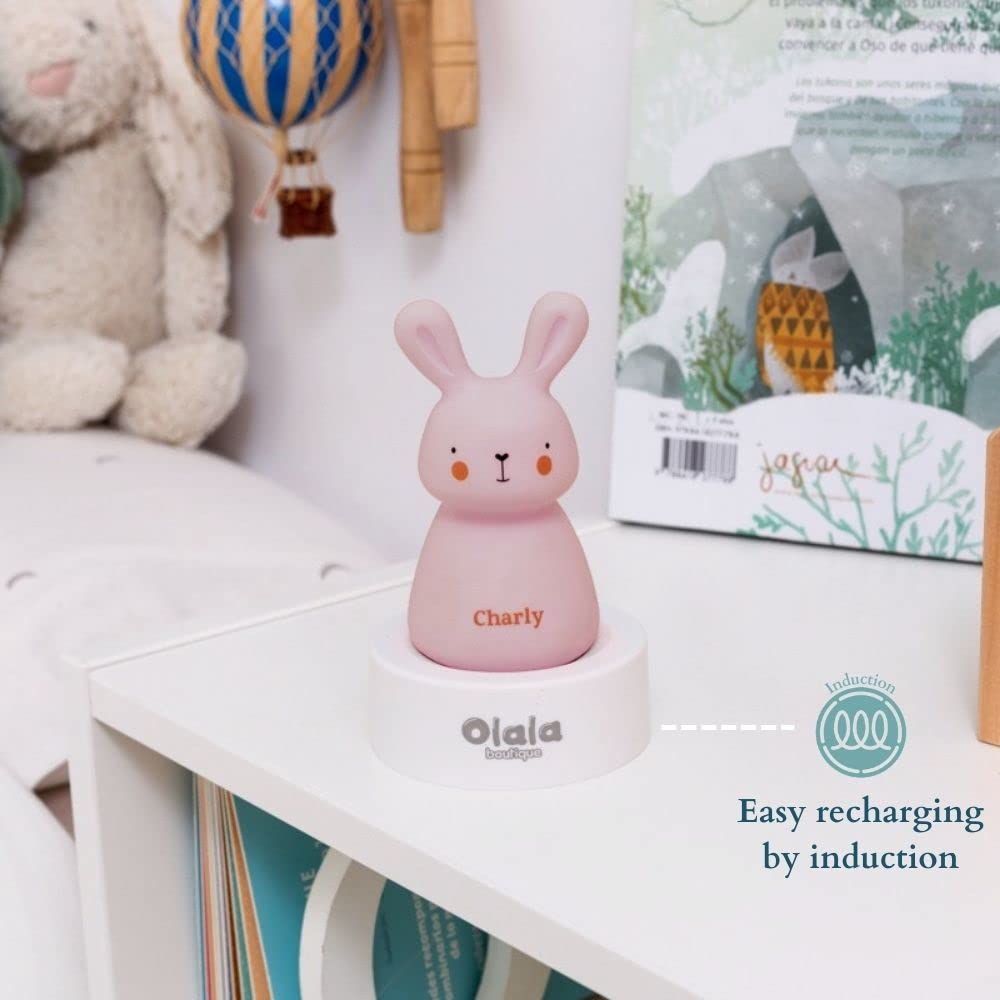 Olala® - Coniglio LED nomade per neonati e bambini - Decorazione luminosa ideale per regali dalla nascita per bambine e bambini - Ricaricabile a induzione con lunga autonomia (12 ore)